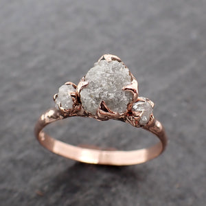Raw Rough Diamond Engagement Stacking Multi stone Wedding anniversary 14k Rose Gold Ring Rustic 2552