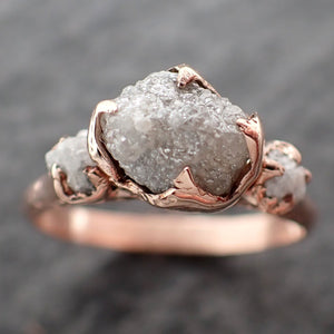 Raw Rough Diamond Engagement Stacking Multi stone Wedding anniversary 14k Rose Gold Ring Rustic 2553