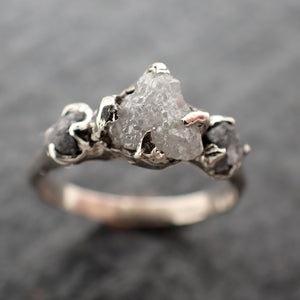 Raw Rough Diamond Engagement Stacking ring Multi stone Wedding anniversary White Gold 14k Rustic byAngeline 2551