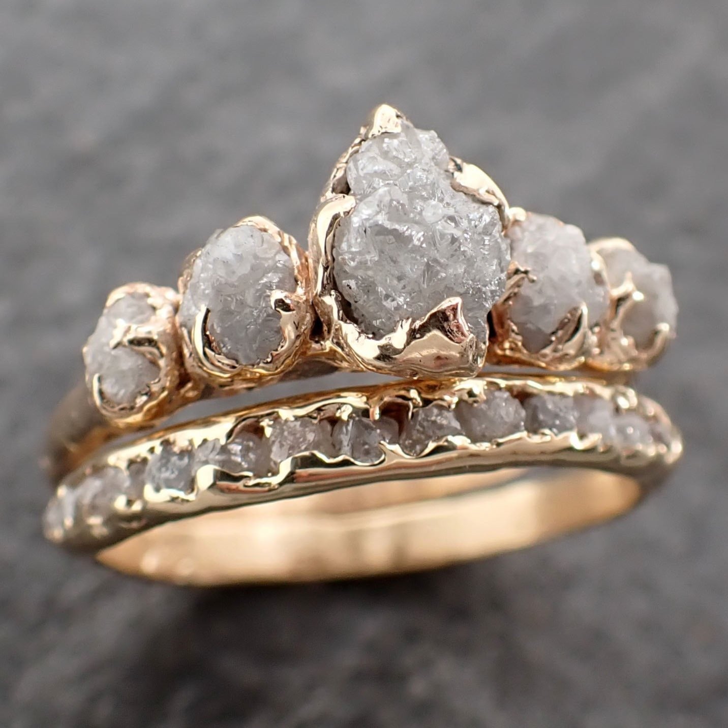 5 stone Raw Diamond gold multi stone Engagement Ring Rough Gold Wedding Dainty Delicate Ring custom made diamond Wedding Ring Rough C2550
