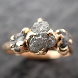 Raw Rough Diamond Engagement Stacking Multi stone Wedding anniversary 14k Gold Ring Rustic 2549