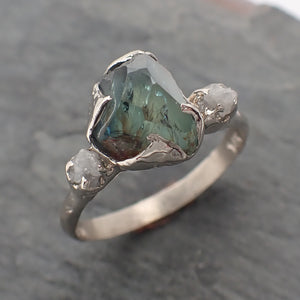 montana sapphire partially faceted multi stone rough diamond 14k white gold engagement ring wedding ring custom gemstone ring 2303 Alternative Engagement