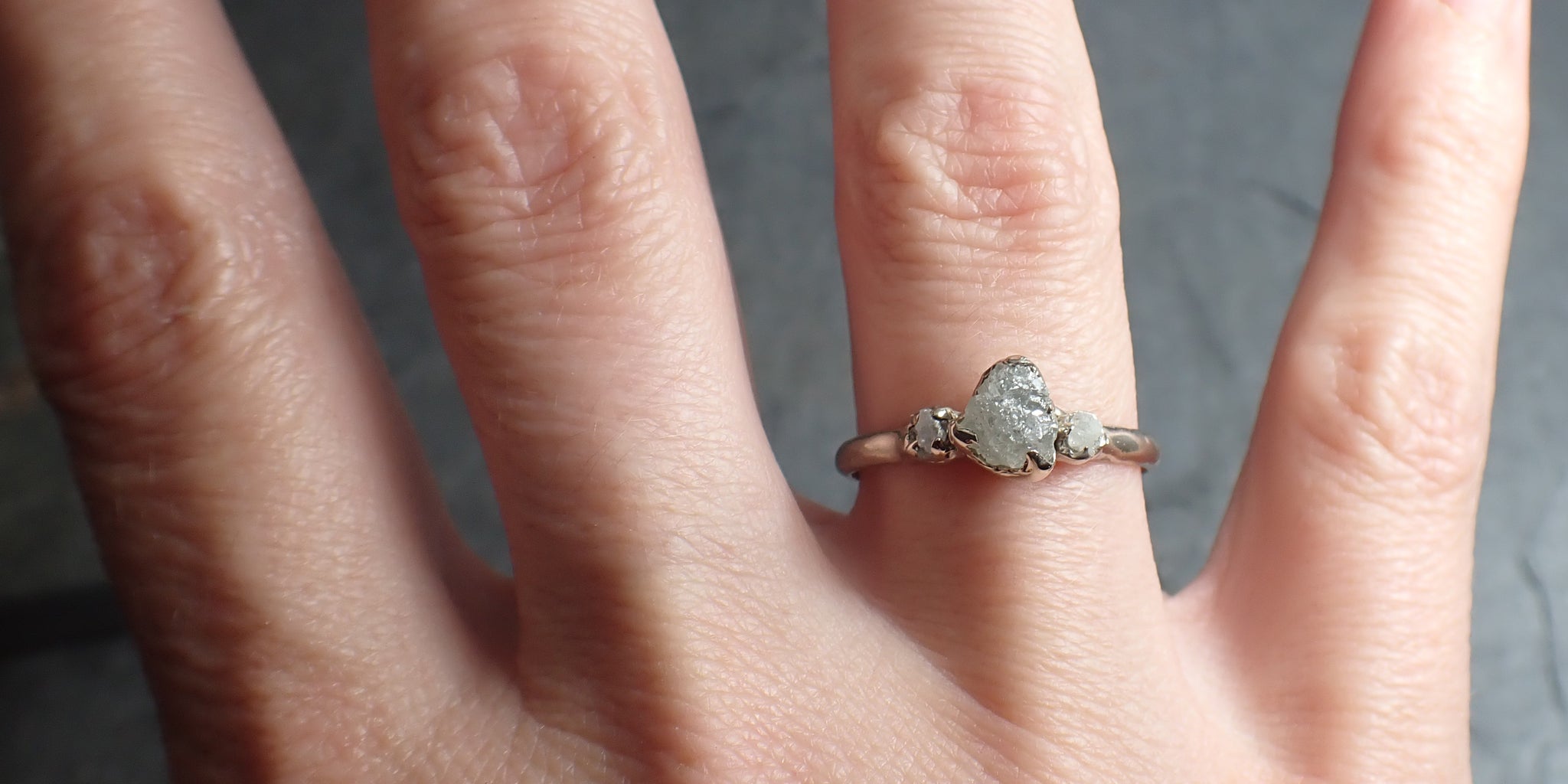 rough diamond 14k white gold engagement multi stone wedding ring byangeline 2306 Alternative Engagement