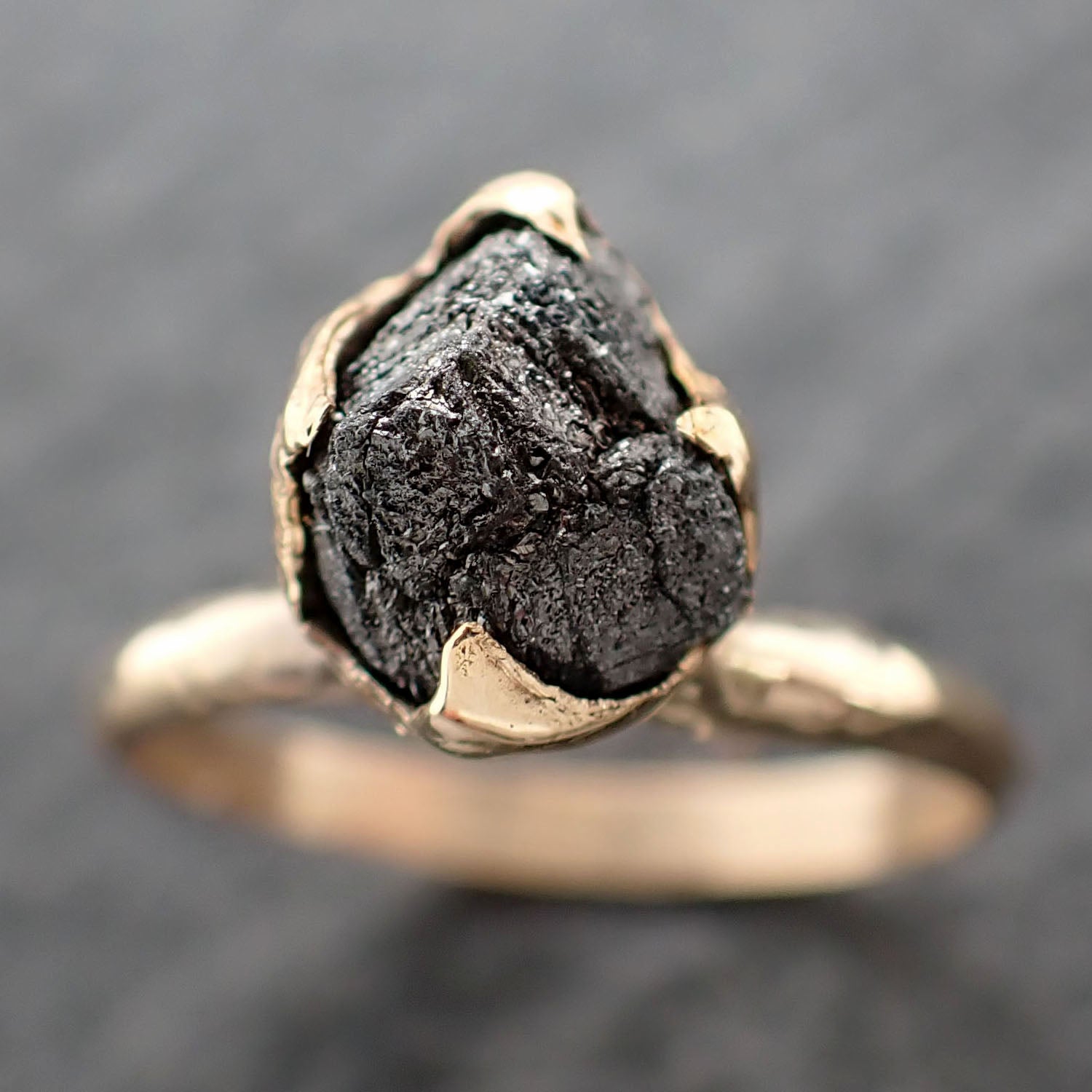 Raw black Diamond Solitaire Engagement Ring Rough Uncut 14k yellow gold Conflict Free Black Diamond Wedding Promise 2558