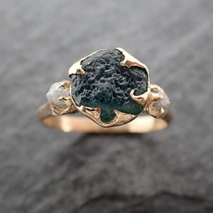 Raw Montana Sapphire Diamond 14k yellow Gold Engagement Wedding Ring Custom One Of a Kind Gemstone Multi stone Ring 2554
