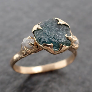 Raw Montana Sapphire Diamond 14k yellow Gold Engagement Wedding Ring Custom One Of a Kind Gemstone Multi stone Ring 2554