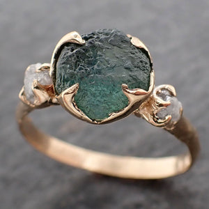 Raw Montana Sapphire Diamond Yellow Gold Engagement Wedding Ring Custom One Of a Kind Gemstone Multi stone Ring 2555