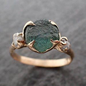 raw montana sapphire diamond yellow gold engagement wedding ring custom one of a kind gemstone multi stone ring 2555 Alternative Engagement