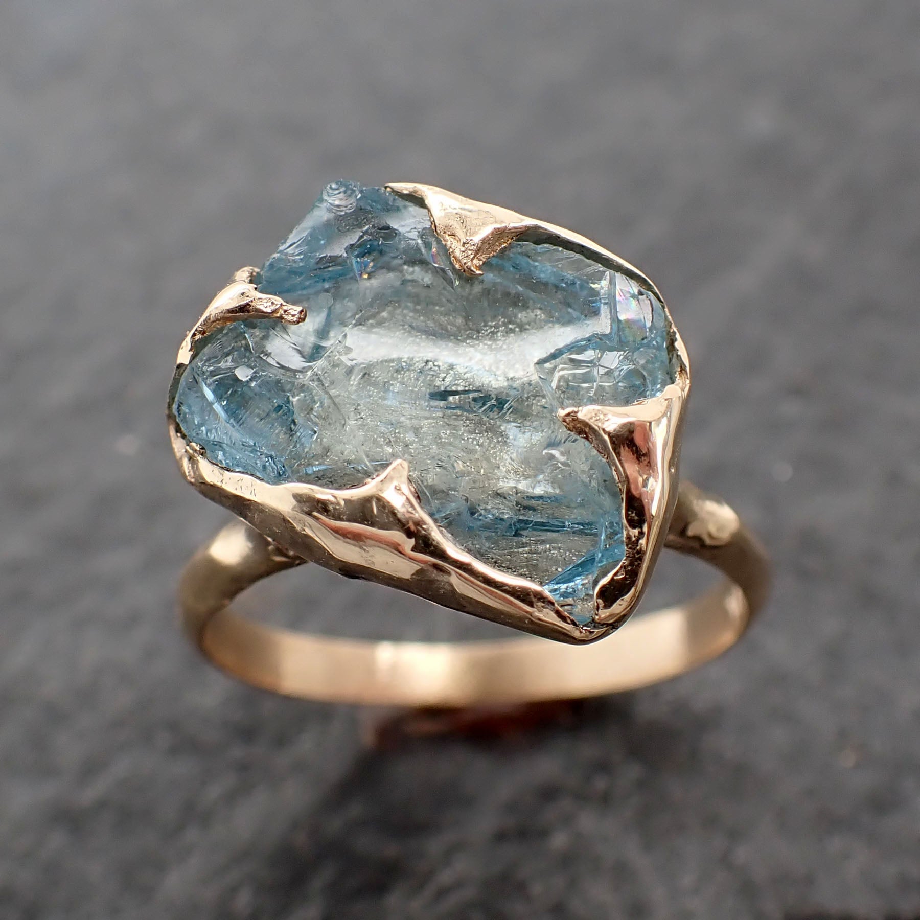 Raw Uncut Aquamarine Ring Solid 14k Gold Ring wedding engagement Rough Gemstone Ring Statement Ring Stacking byAngeline 2556