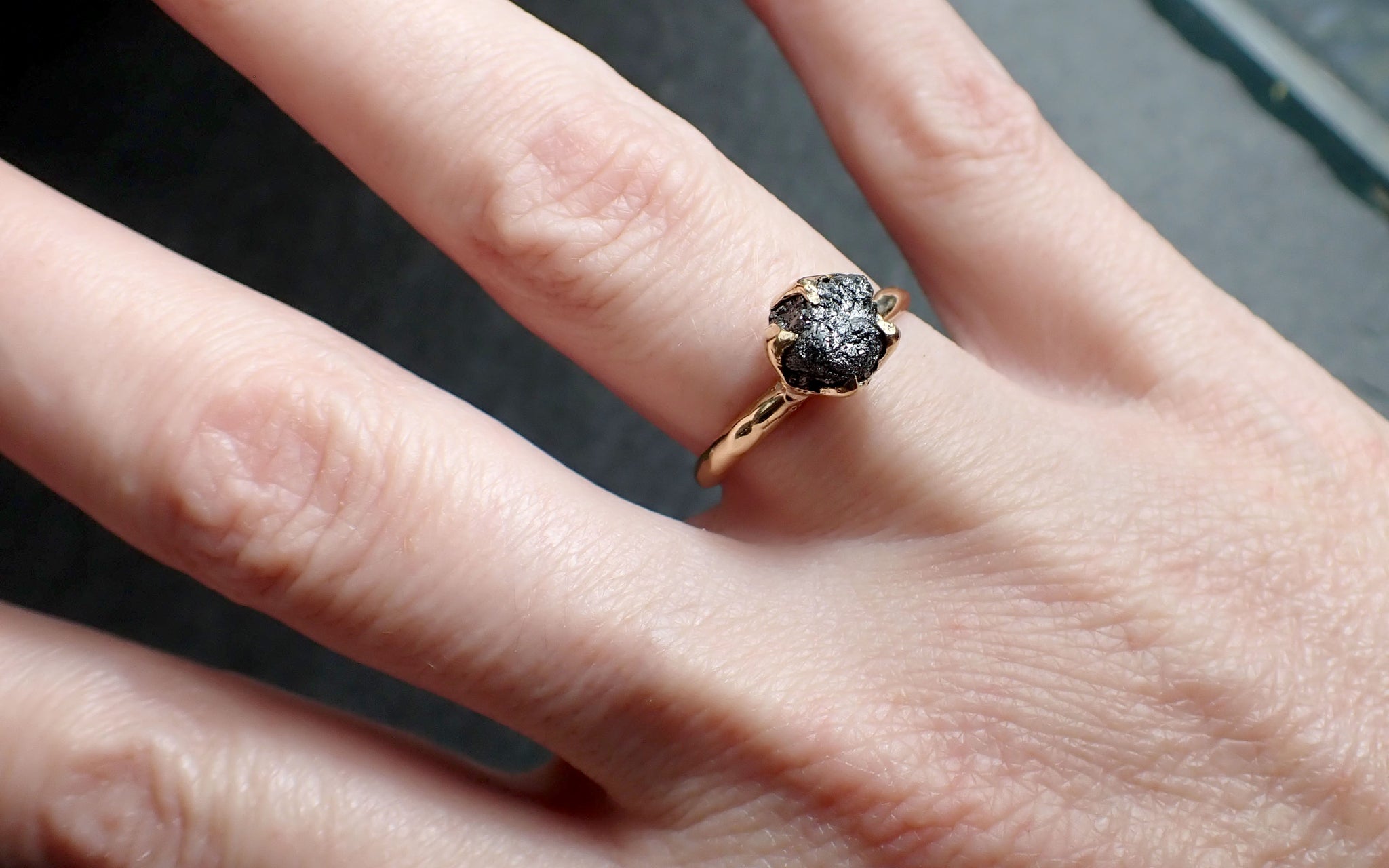 Raw Diamond Solitaire Engagement Ring Rough Uncut gemstone gold Conflict Free Black Diamond Wedding Promise 2559