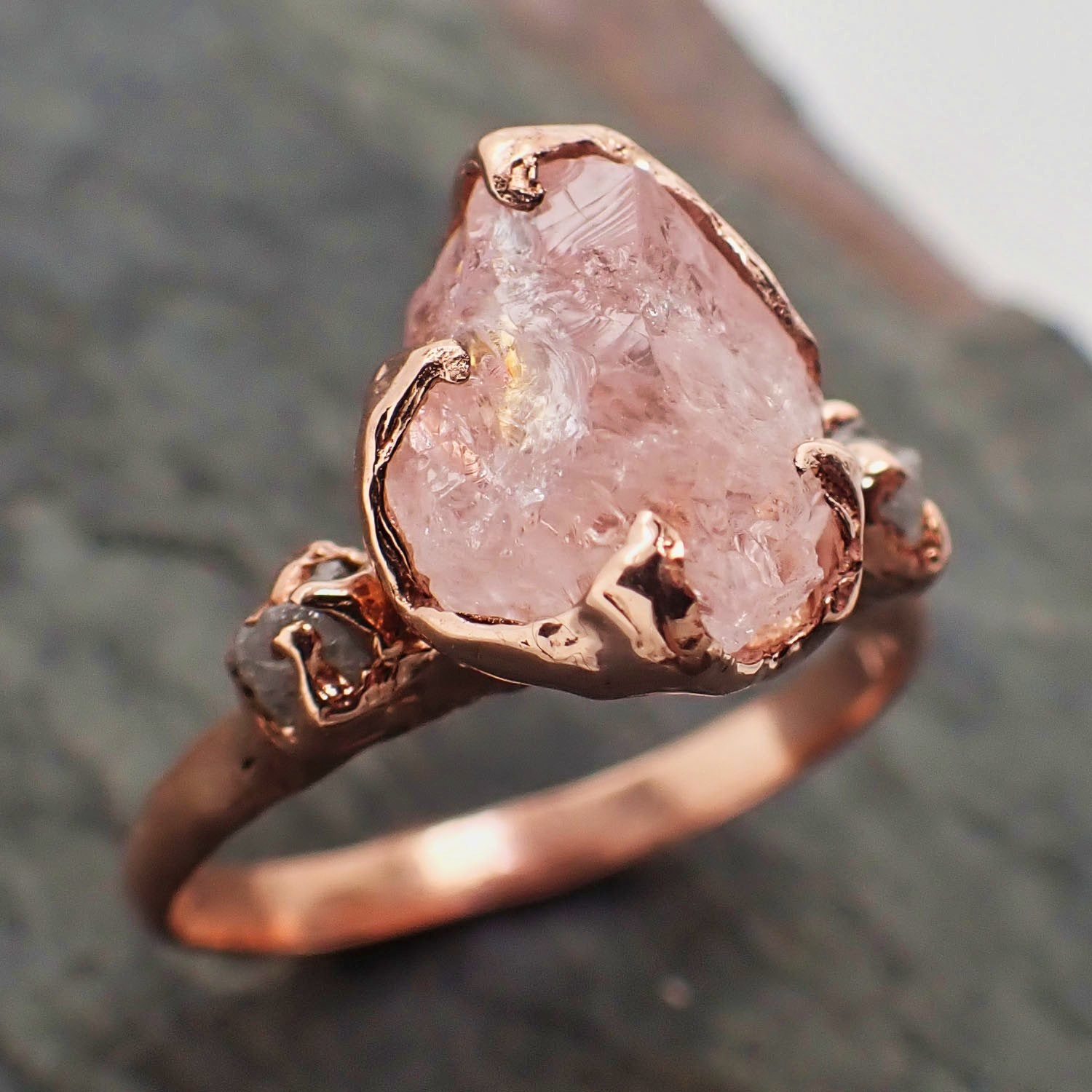 raw morganite diamond rose gold engagement ring multi stone wedding ring custom gemstone ring bespoke 14k pink conflict free by angeline 2310 Alternative Engagement