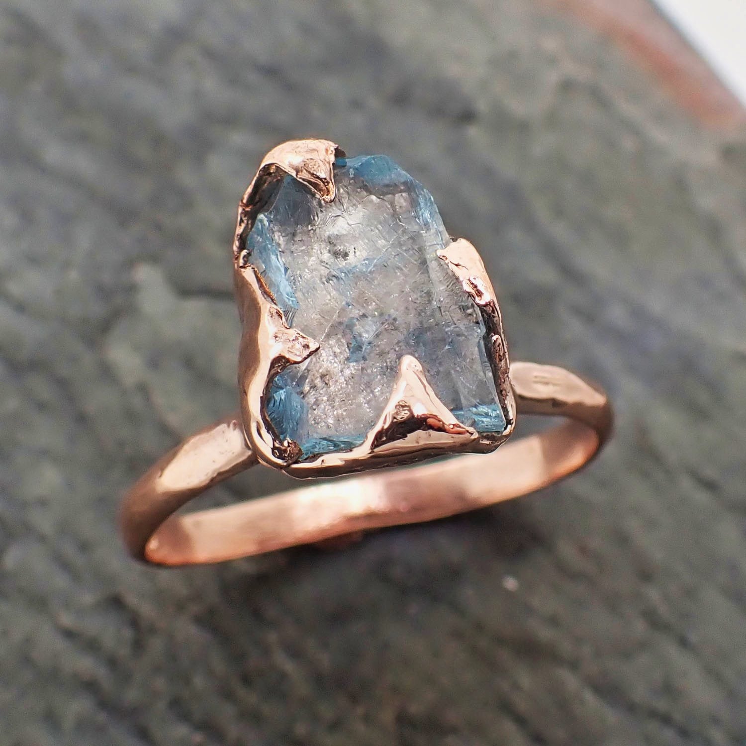 raw uncut aquamarine solitaire rose gold ring custom one of a kind gemstone ring bespoke byangeline 2309 Alternative Engagement