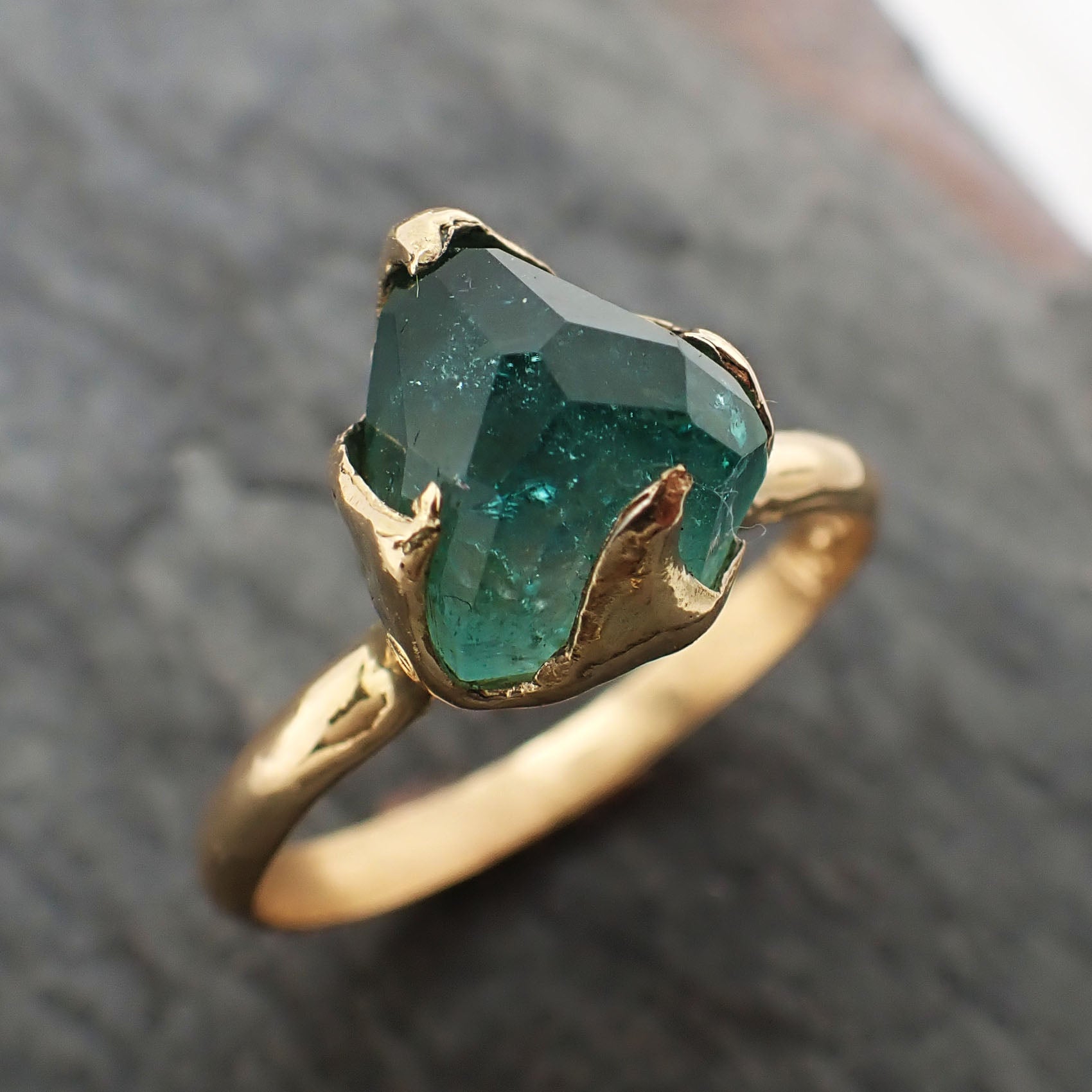 partially faceted solitaire green tourmaline 18k gold engagement ring one of a kind gemstone ring byangeline 2319 Alternative Engagement