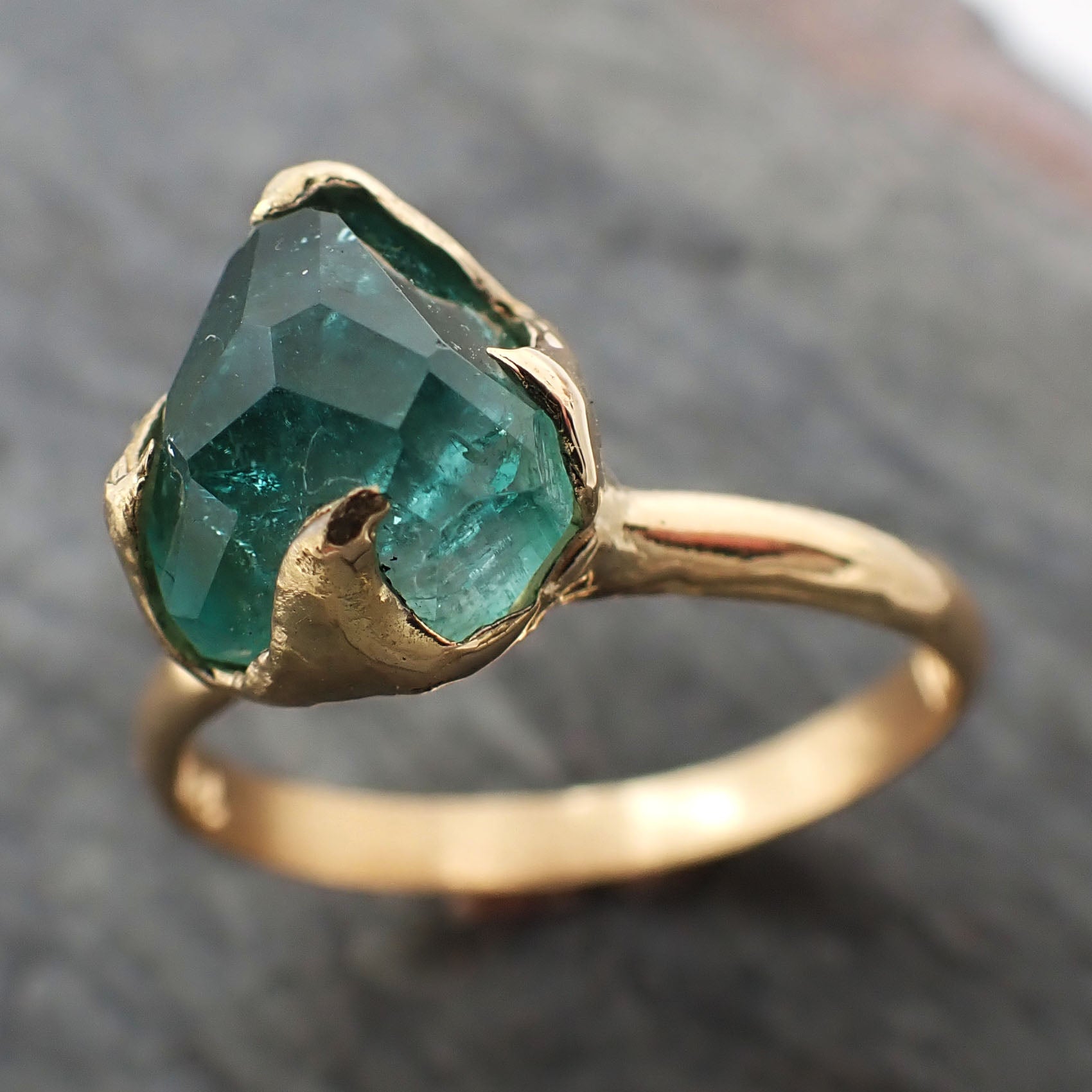 partially faceted solitaire green tourmaline 18k gold engagement ring one of a kind gemstone ring byangeline 2319 Alternative Engagement