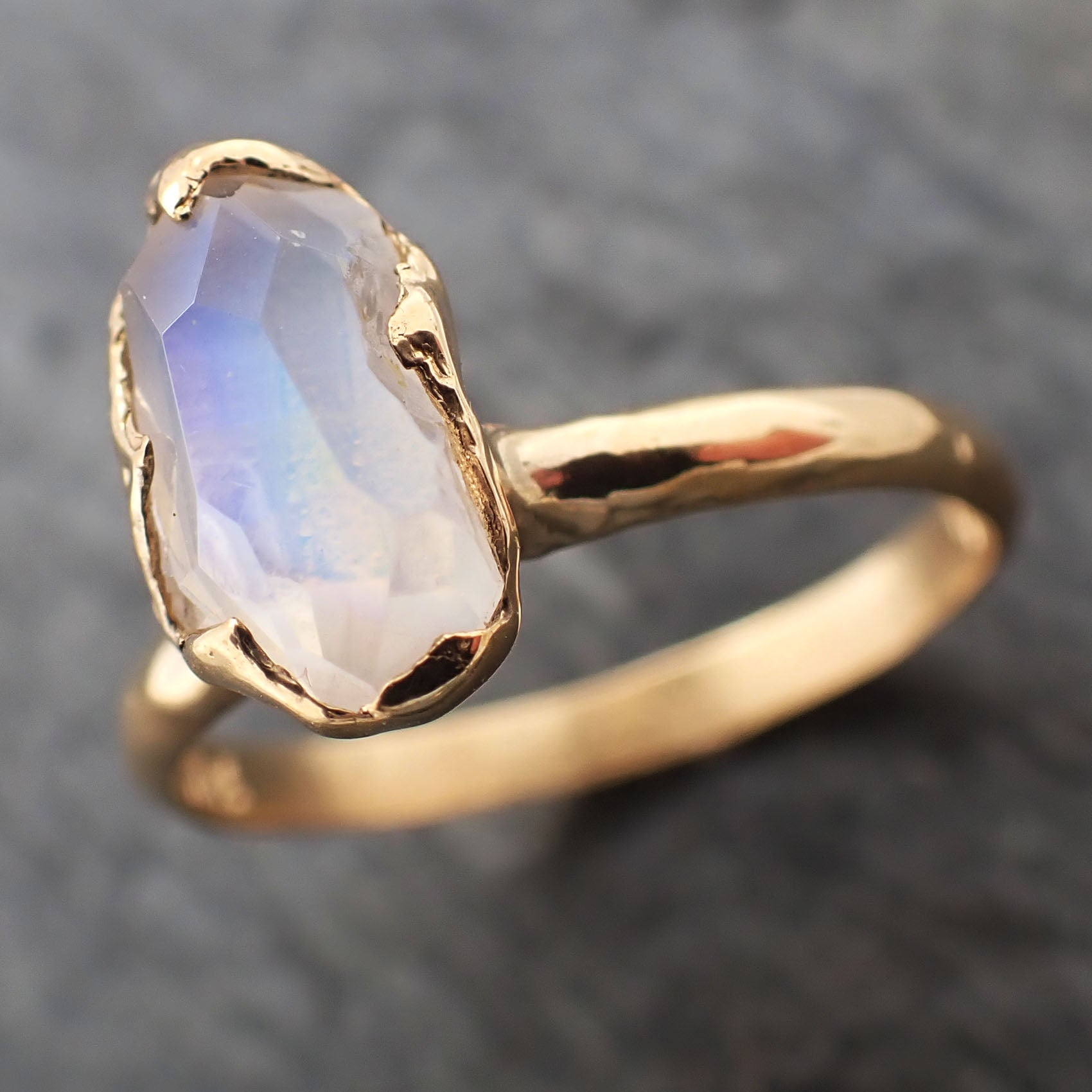 partially faceted moonstone yellow gold ring gemstone solitaire recycled 18k statement 2316 Alternative Engagement