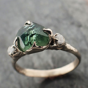 montana sapphire partially faceted multi stone rough diamond 14k white gold engagement ring wedding ring custom gemstone ring 2324 Alternative Engagement