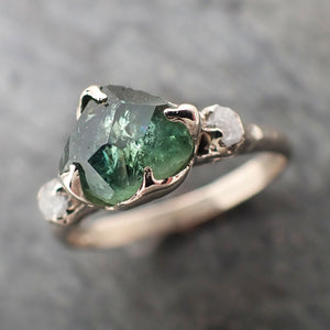 montana sapphire partially faceted multi stone rough diamond 14k white gold engagement ring wedding ring custom gemstone ring 2324 Alternative Engagement