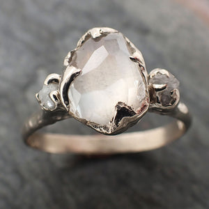 partially faceted moonstone and diamonds 14k white gold ring gemstone multi stone recycled 2326 Alternative Engagement