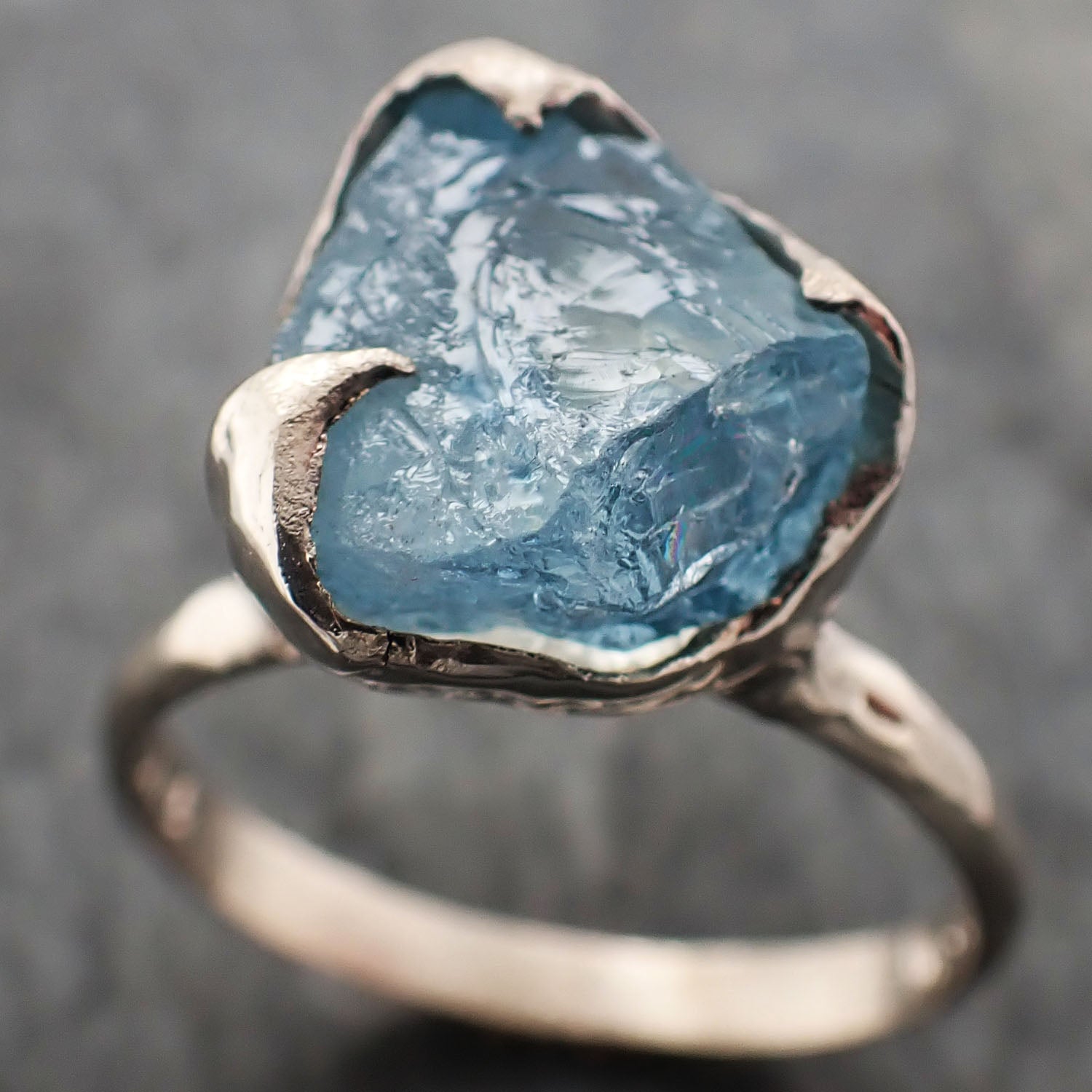 raw uncut aquamarine solitaire white gold ring custom one of a kind gemstone ring bespoke byangeline c2321 Alternative Engagement