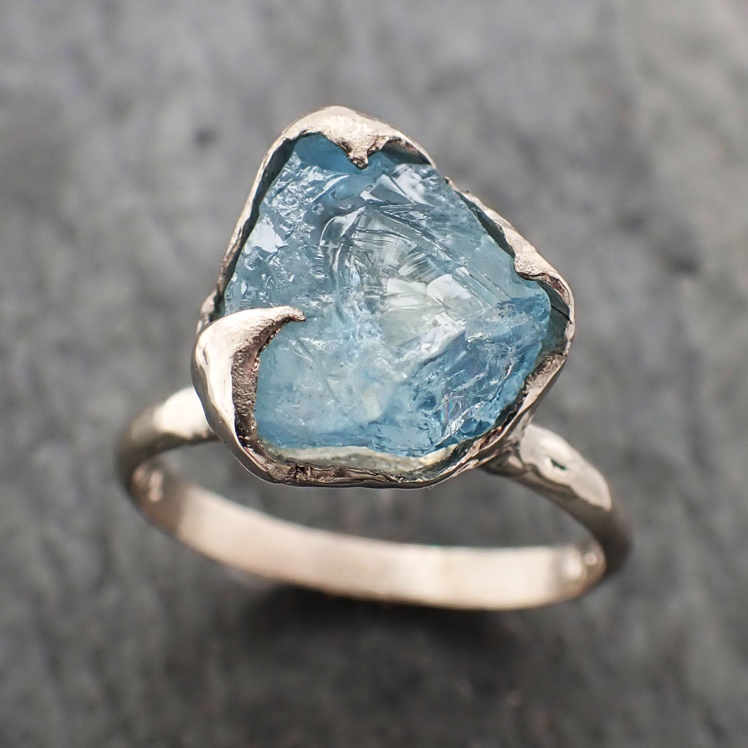 raw uncut aquamarine solitaire white gold ring custom one of a kind gemstone ring bespoke byangeline c2321 Alternative Engagement