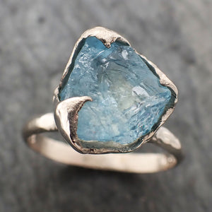 raw uncut aquamarine solitaire white gold ring custom one of a kind gemstone ring bespoke byangeline c2321 Alternative Engagement