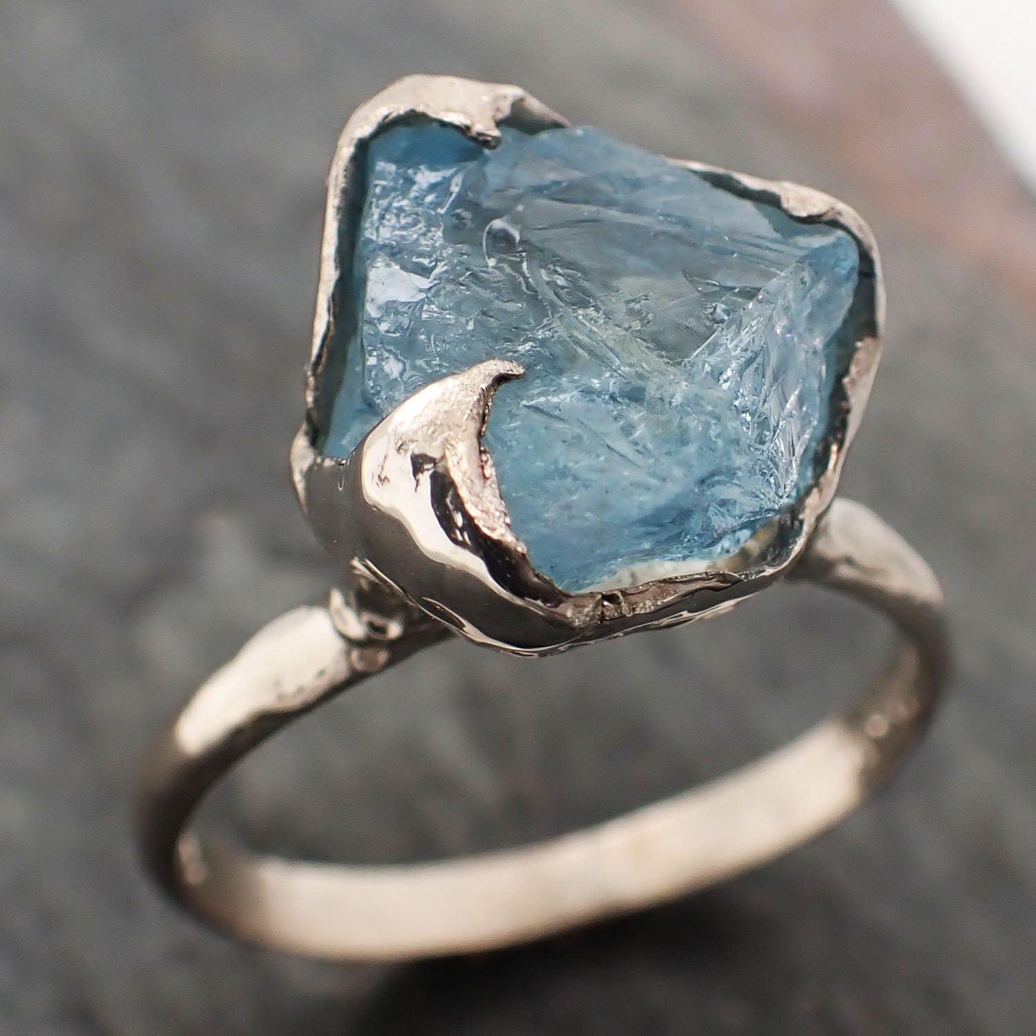 raw uncut aquamarine solitaire white gold ring custom one of a kind gemstone ring bespoke byangeline c2321 Alternative Engagement