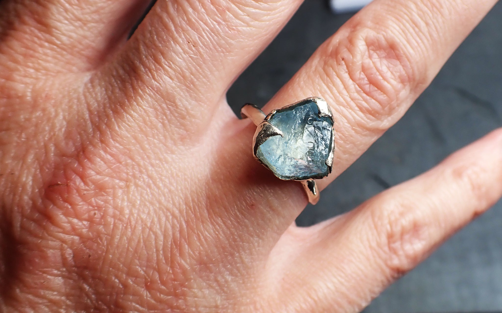 raw uncut aquamarine solitaire white gold ring custom one of a kind gemstone ring bespoke byangeline c2321 Alternative Engagement