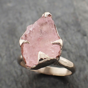 Raw Rough Morganite 14k white gold solitaire Pink Gemstone Cocktail Ring Statement Ring Raw gemstone Jewelry byAngeline 2323