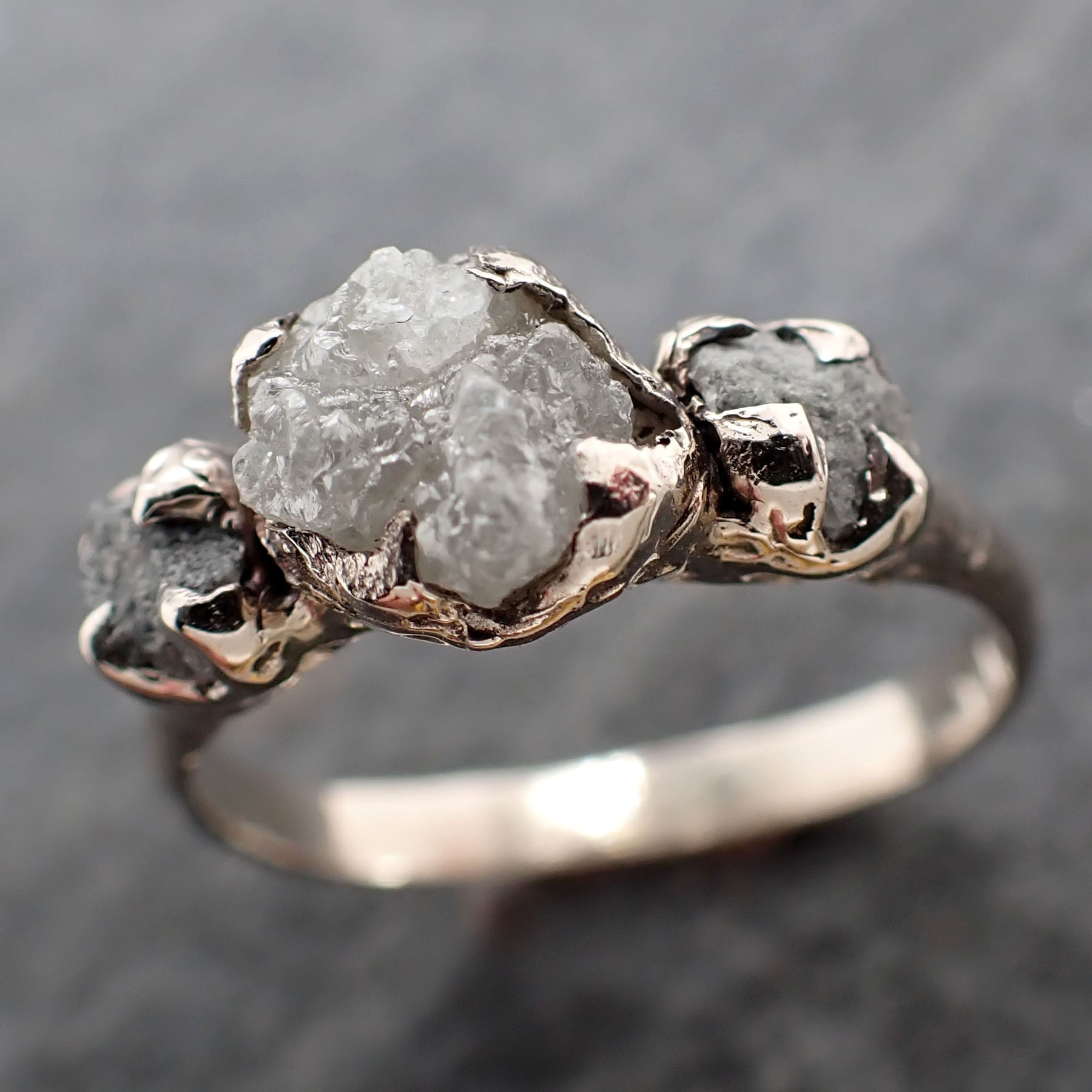 Raw Rough Diamond Engagement Stacking ring Multi stone Wedding anniversary White Gold 14k Rustic byAngeline 2563