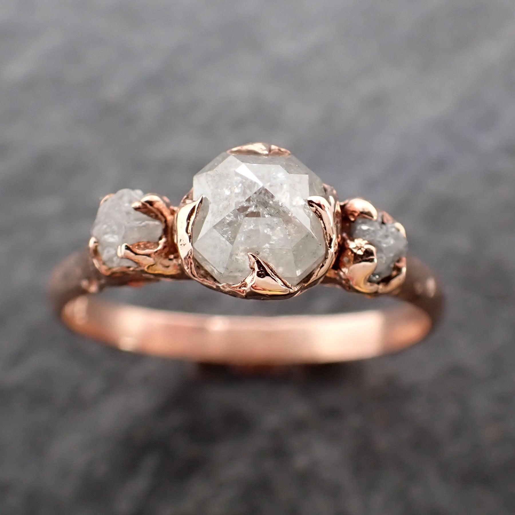 fancy cut white diamond engagement 14k rose gold multi stone wedding ring stacking rough diamond ring byangeline 2565 Alternative Engagement