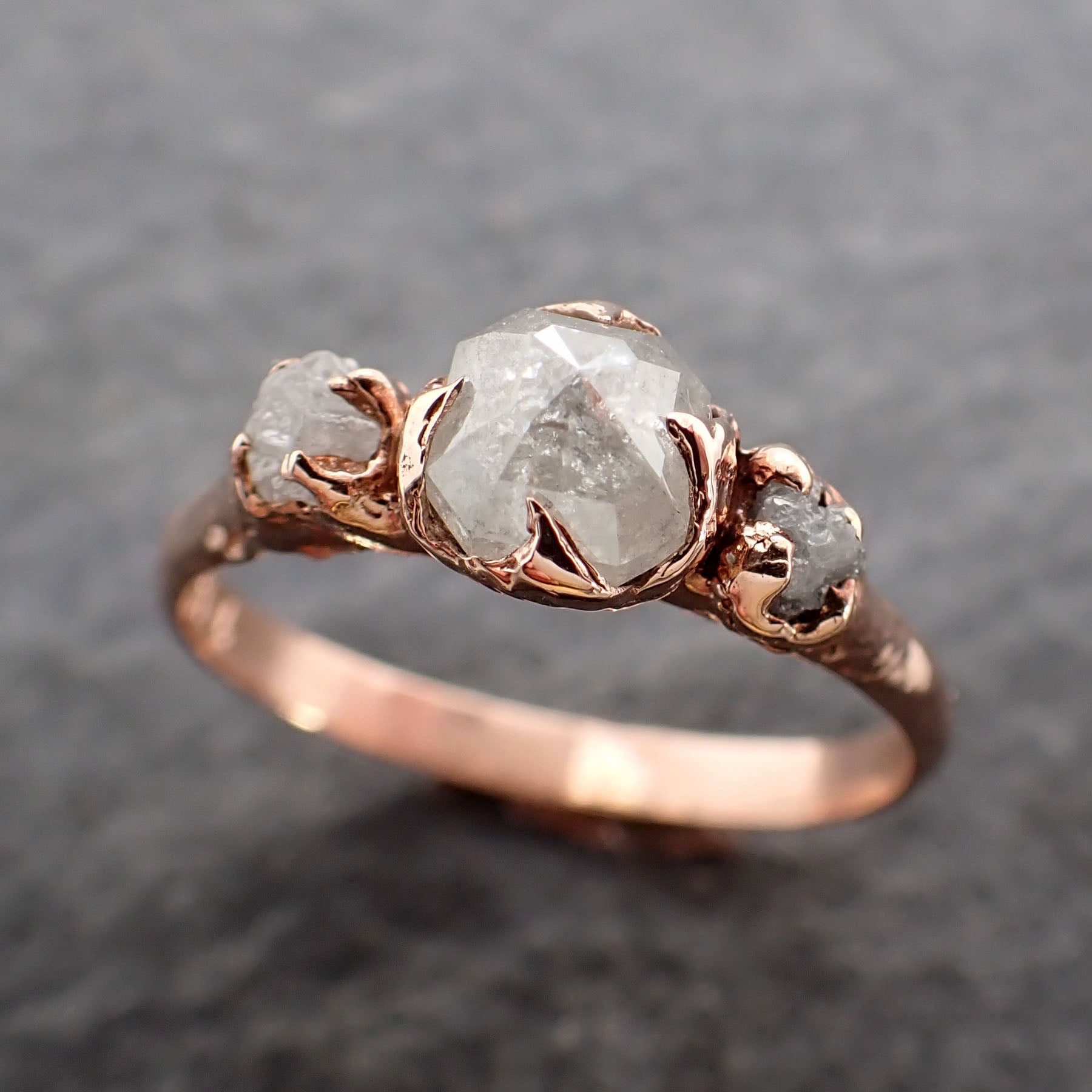 Fancy cut white Diamond Engagement 14k Rose Gold Multi stone Wedding Ring Stacking Rough Diamond Ring byAngeline 2565
