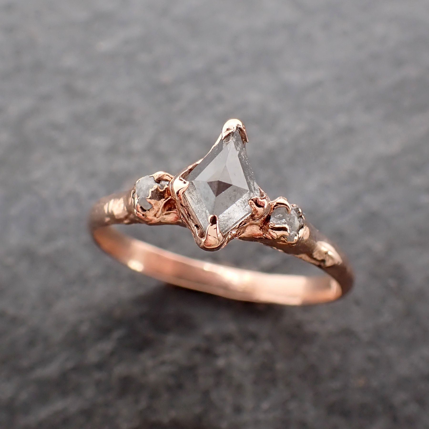 fancy cut dainty white diamond engagement 14k rose gold multi stone wedding ring stacking rough diamond ring byangeline 2566 Alternative Engagement