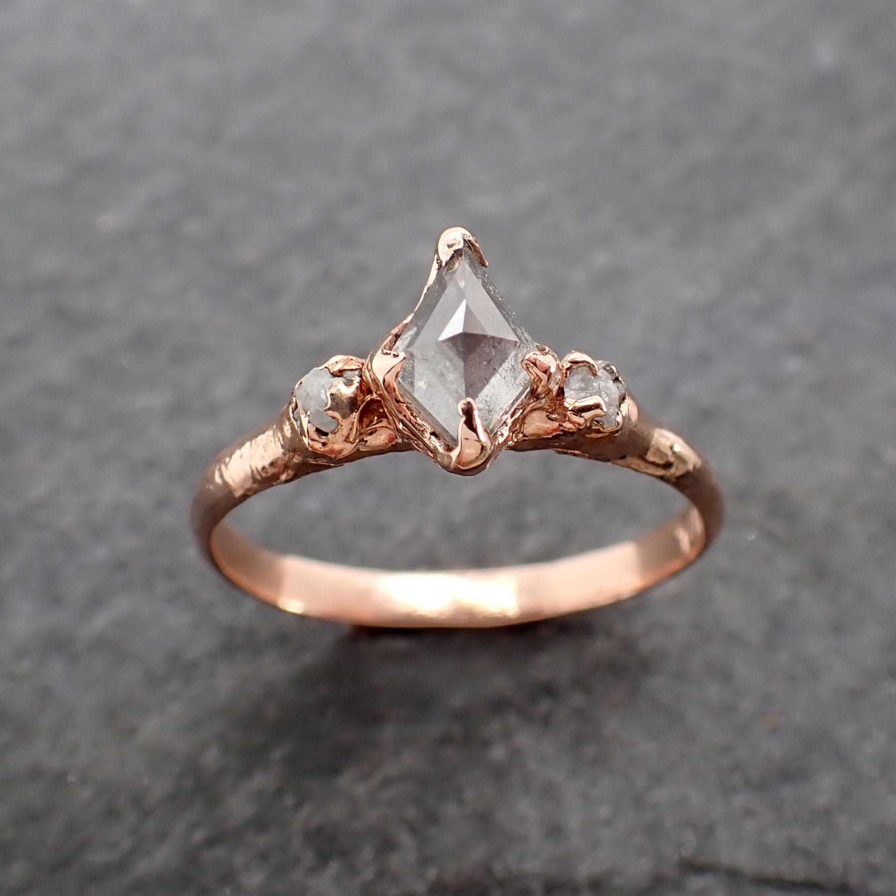 fancy cut dainty white diamond engagement 14k rose gold multi stone wedding ring stacking rough diamond ring byangeline 2566 Alternative Engagement