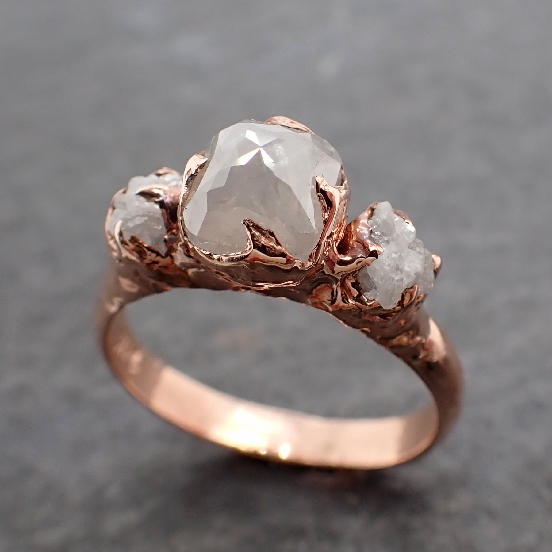Fancy cut white Diamond Engagement 14k Rose Gold Multi stone Wedding Ring Stacking Rough Diamond Ring byAngeline 2564