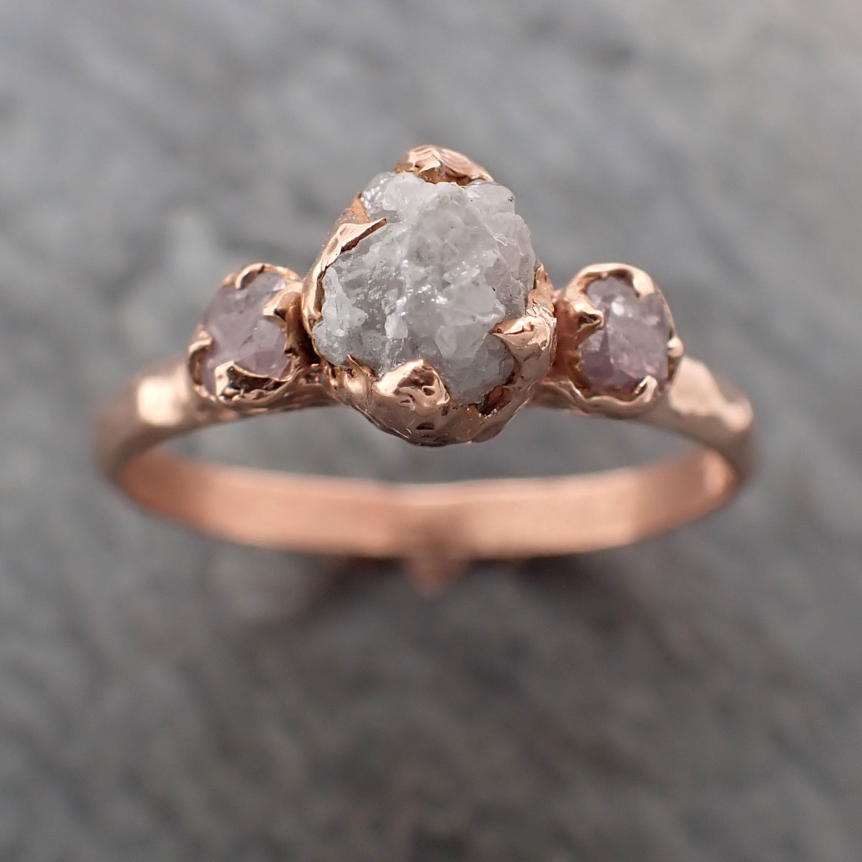 rough diamond with faceted fancy cut pink side diamonds engagement 14k rose gold multi stone wedding ring rough diamond ring byangeline 2334 Alternative Engagement