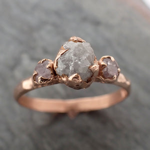 rough diamond with faceted fancy cut pink side diamonds engagement 14k rose gold multi stone wedding ring rough diamond ring byangeline 2334 Alternative Engagement
