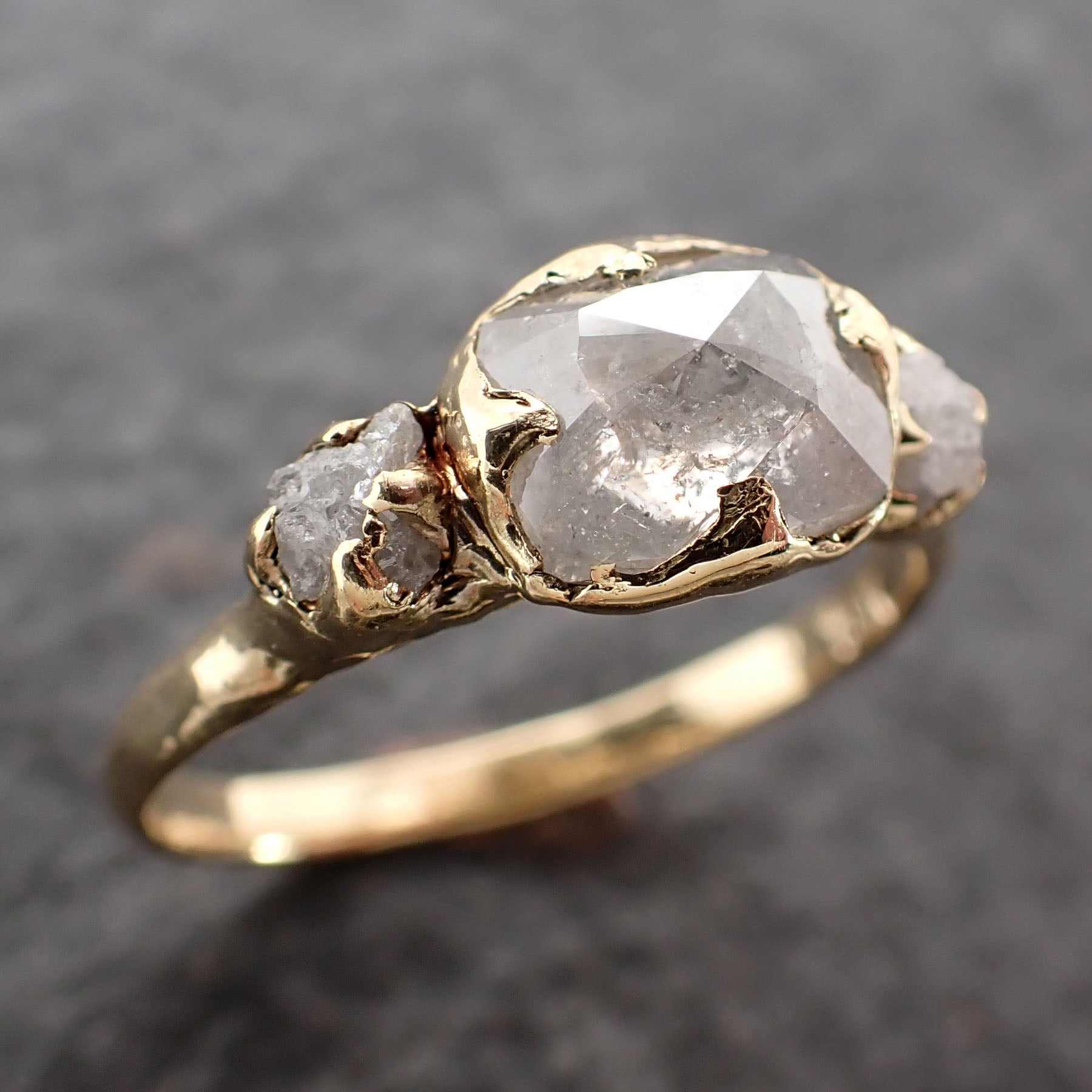 faceted fancy cut white diamond multi stone engagement 18k yellow gold wedding ring byangeline 2567 Alternative Engagement