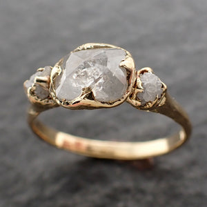 Faceted Fancy cut white Diamond Multi stone Engagement 18k Yellow Gold Wedding Ring byAngeline 2567