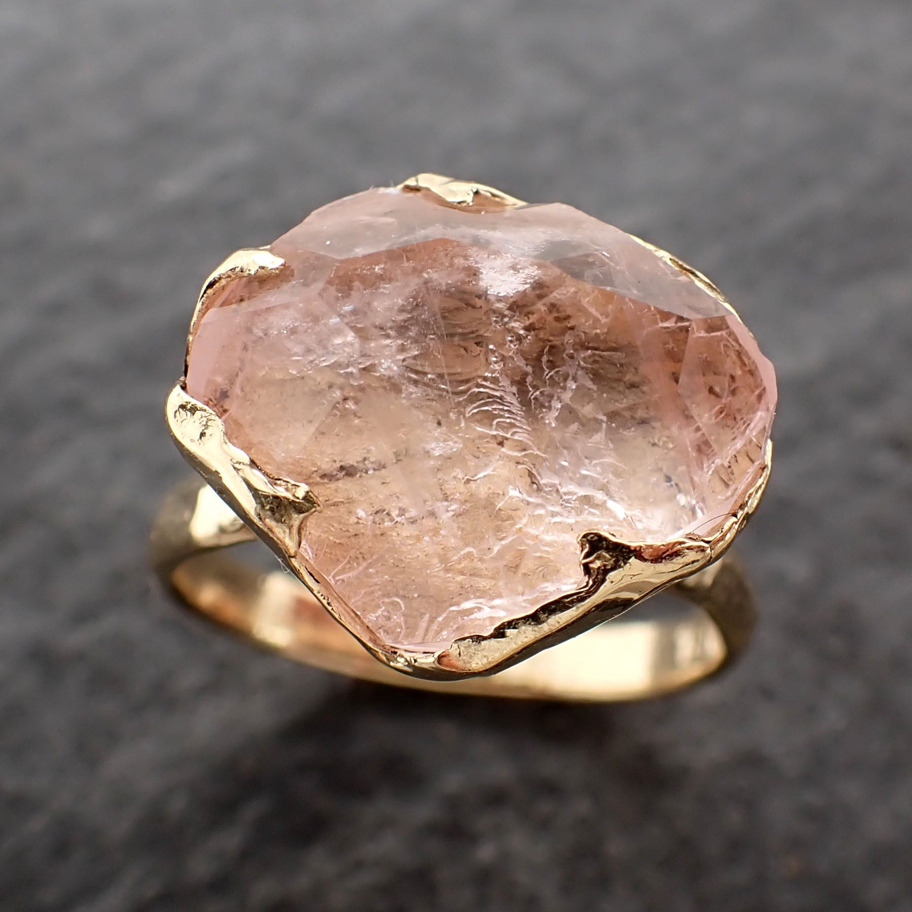 Partially faceted Morganite 18k Yellow gold solitaire Pink Gemstone Cocktail Ring Statement Ring gemstone Jewelry byAngeline 2568