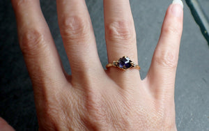 partially faceted montana sapphire rough diamond 18k yellow gold engagement wedding gemstone multi stone ring 2573 Alternative Engagement