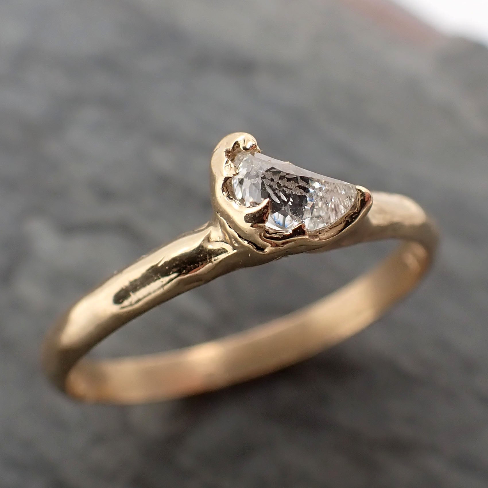 fancy cut moon diamond engagement 18k yellow gold solitaire wedding ring byangeline 2341 Alternative Engagement