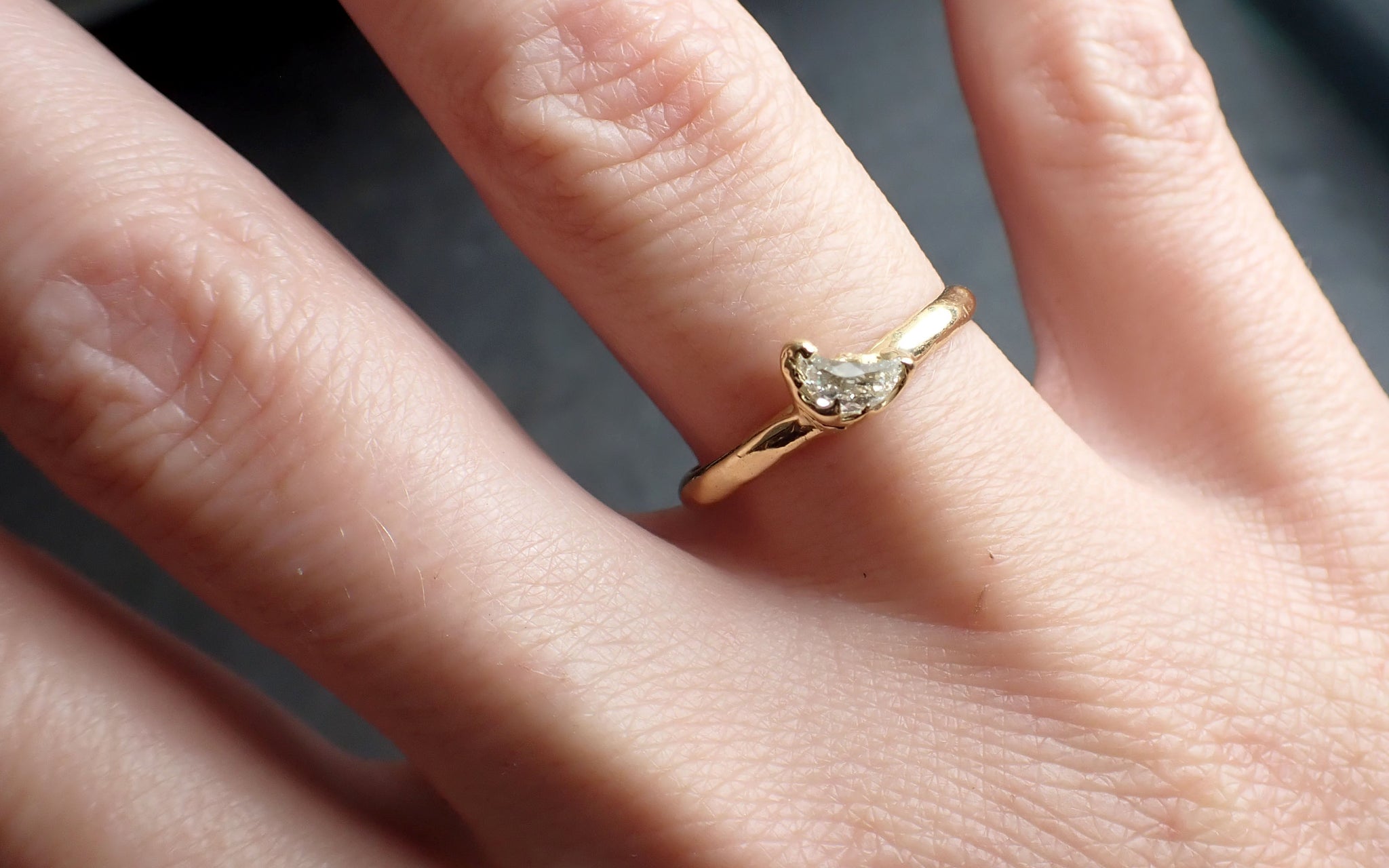 fancy cut moon diamond engagement 18k yellow gold solitaire wedding ring byangeline 2341 Alternative Engagement