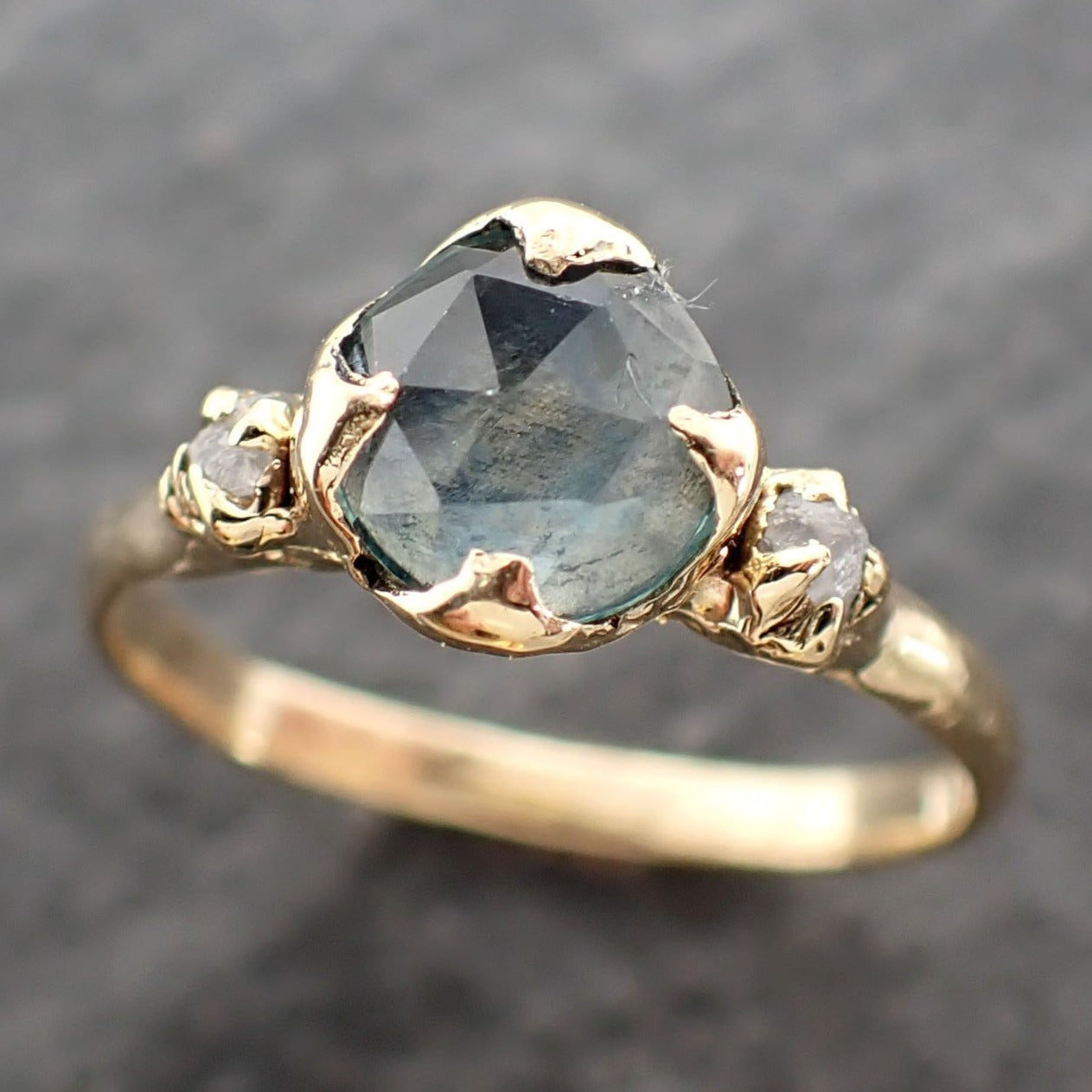 Fancy cut Montana Sapphire Diamond 18k yellow Gold Engagement Ring Wed ...