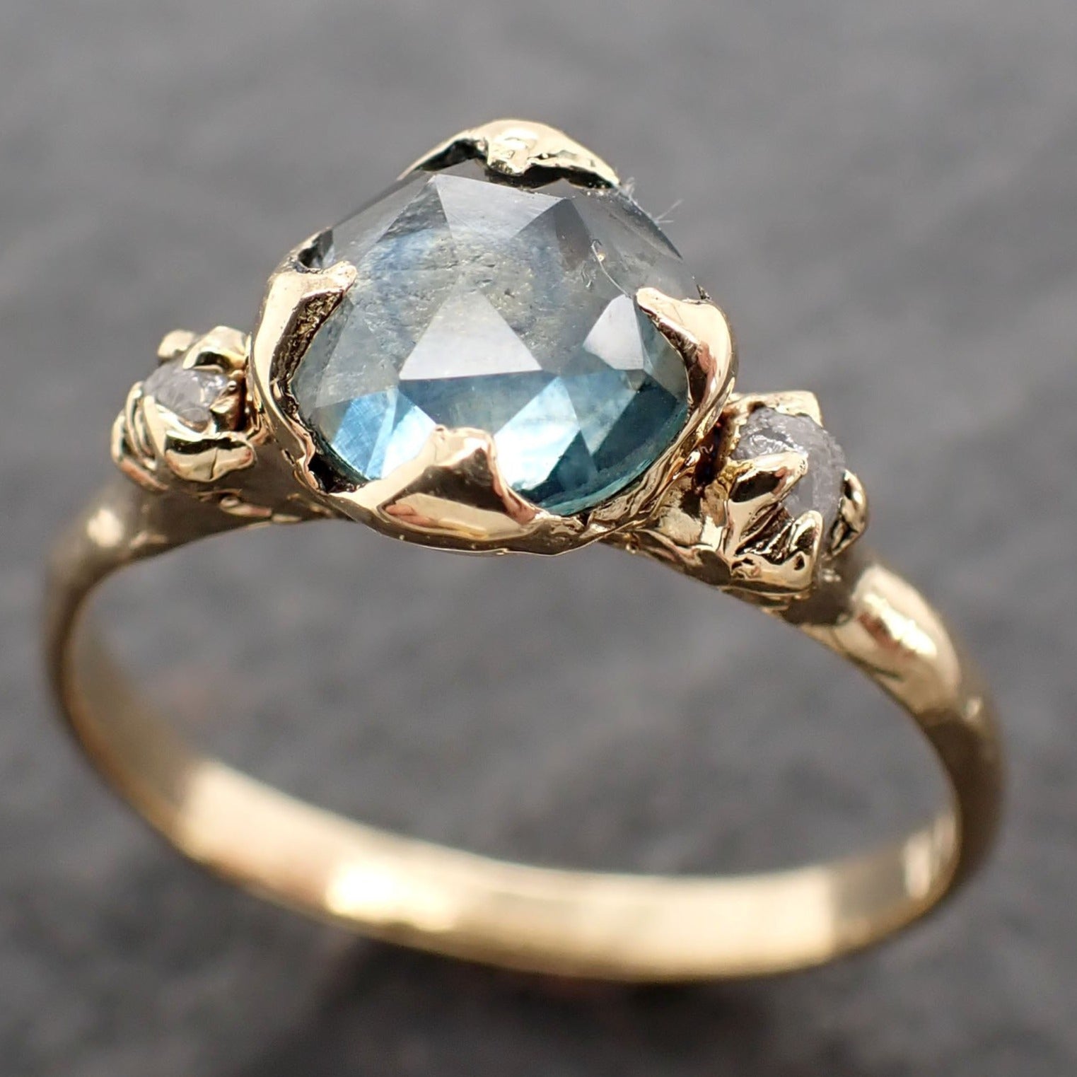 Fancy cut Montana Sapphire Diamond 18k yellow Gold Engagement Ring Wed ...