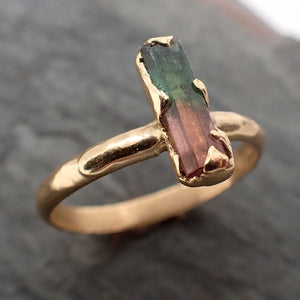 Raw red Green Tourmaline yellow Gold Ring Rough Uncut Gemstone solitaire tourmaline recycled 14k cocktail statement byAngeline 2339