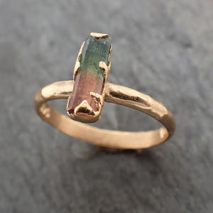 Raw red Green Tourmaline yellow Gold Ring Rough Uncut Gemstone solitaire tourmaline recycled 14k cocktail statement byAngeline 2339