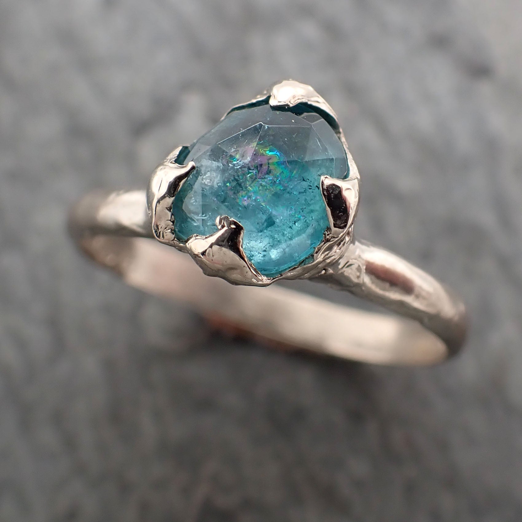 fancy cut blue tourmaline white gold ring gemstone solitaire recycled 14k statement 2332 Alternative Engagement