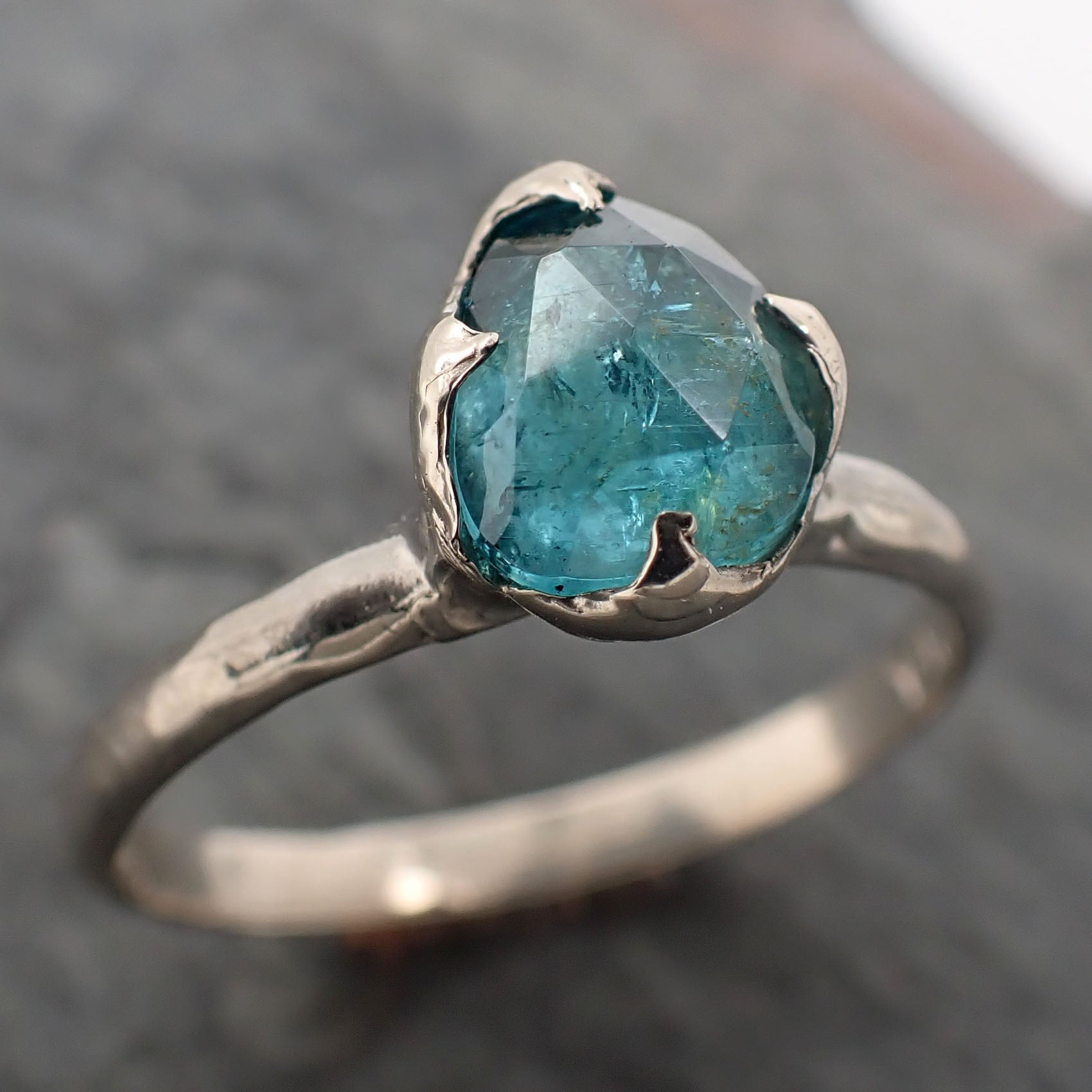 fancy cut blue tourmaline white gold ring gemstone solitaire recycled 14k statement 2331 Alternative Engagement