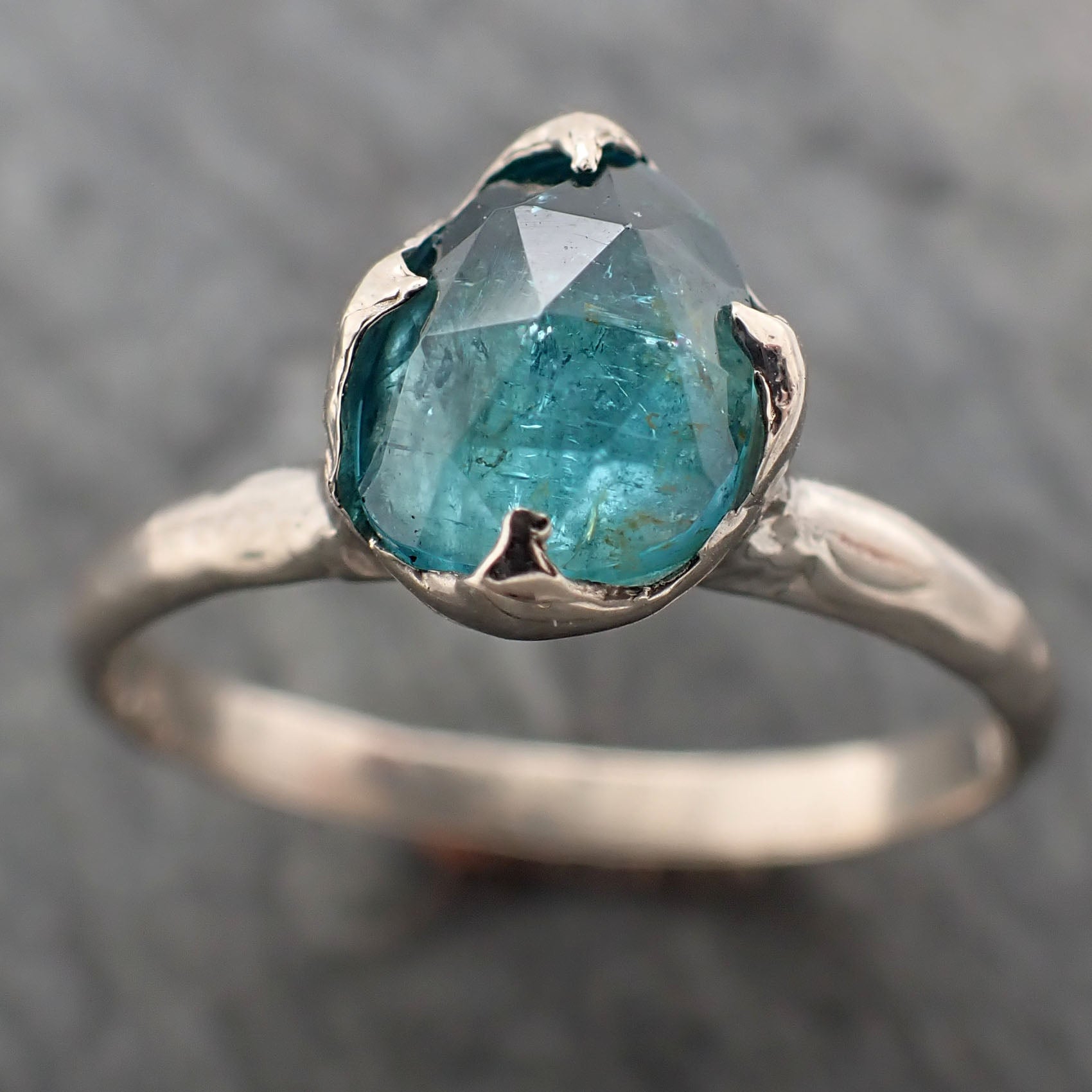 fancy cut blue tourmaline white gold ring gemstone solitaire recycled 14k statement 2331 Alternative Engagement
