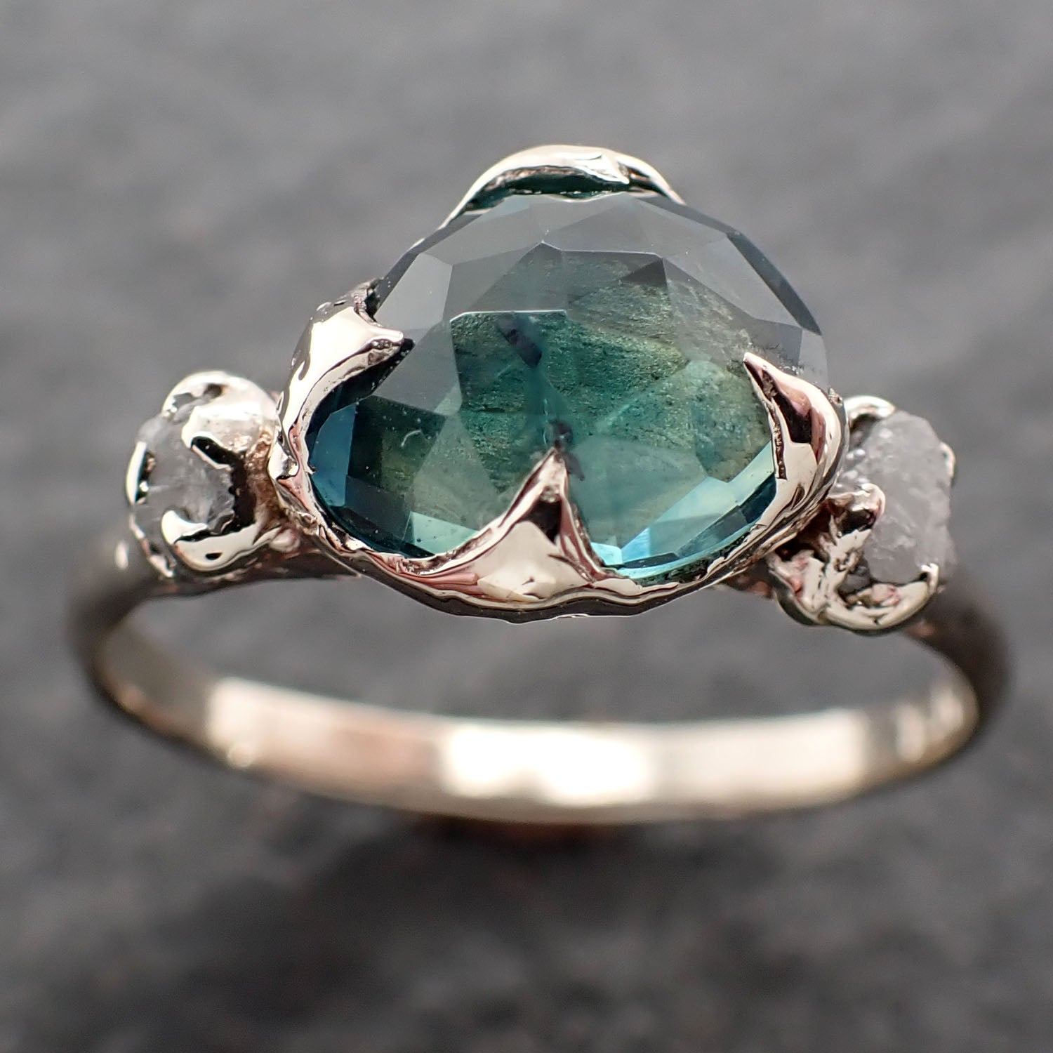 Fancy cut Montana Sapphire Diamond 14k White Gold Engagement Ring Wedding Ring blue Gemstone Ring Multi stone Ring 2574